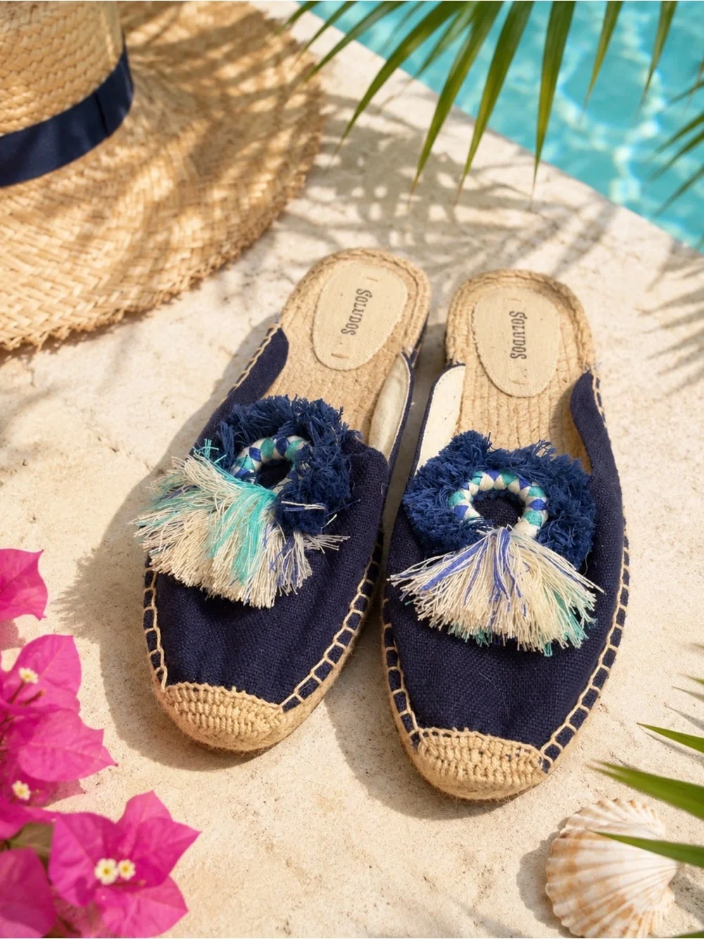 Soludos Navy Canvas Tassel Espadrille Mules slipons flats espadrille size 8